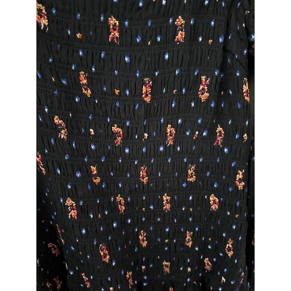 Free‎ People Two Faces Smocked Printed Mini Dress Black Combo Size Large - Picture 10 of 12